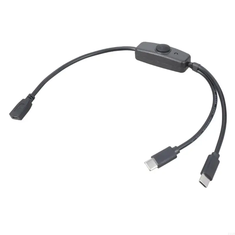 

F68B USB 5Pin to Double Type C Splitter Charging Cable with Switching and LED for Simultaneous Device Charging