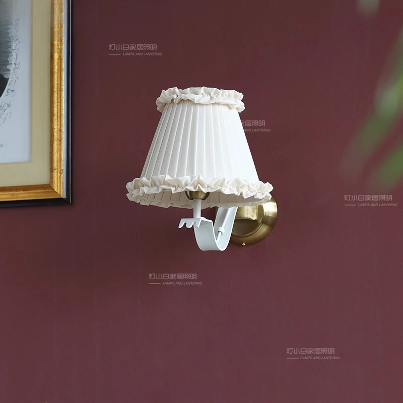 

American retro bedroom bedside wall lamp French medieval Nanyang style fabric living room background wall aisle lamp corridor la