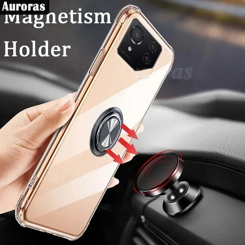 Auroras For Asus Rog Phone 8 Pro Case Adsorbable Ring Transparent Airbag Silicone Shell For ROG Phone 9 Pro 8 Cover Funda