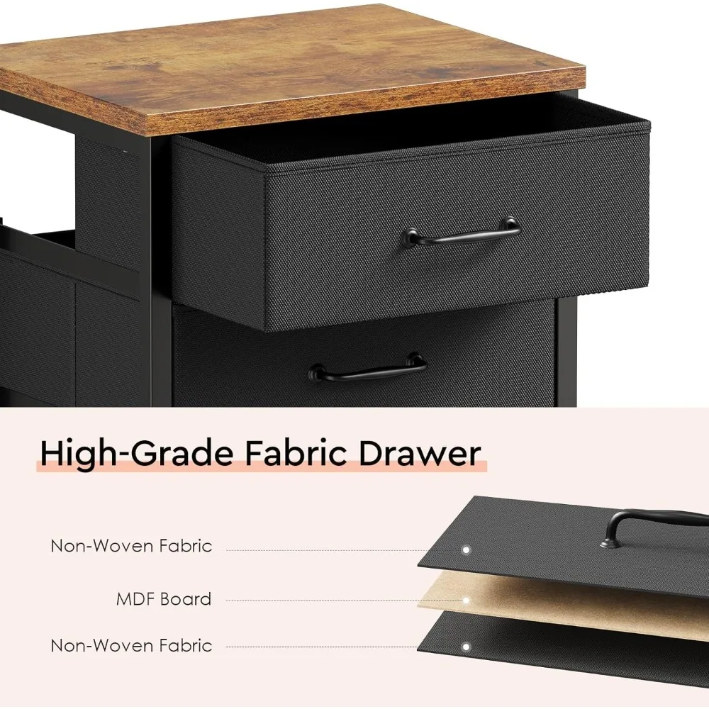 3-Drawer Mobile File Cabinet with Wheels Fabric Vertical Storage for Home Office Rustic Brown