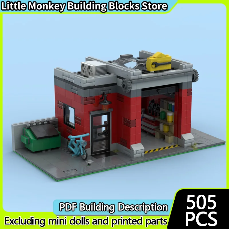 

City Street View Model MOC Building Bricks Car Repair Garage Modular Technology Gifts Holiday Assemble Children Toys Suit