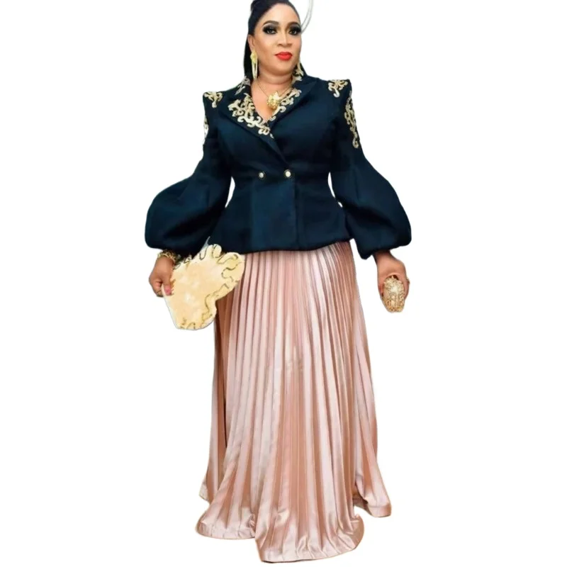 الملابس الأفريقية للنساء 2 قطعة مجموعات بلوزات والتنانير الدعاوى Dashiki أنقرة الترتر ثوب حجم كبير تركيا فساتين حفلات الزفاف #1