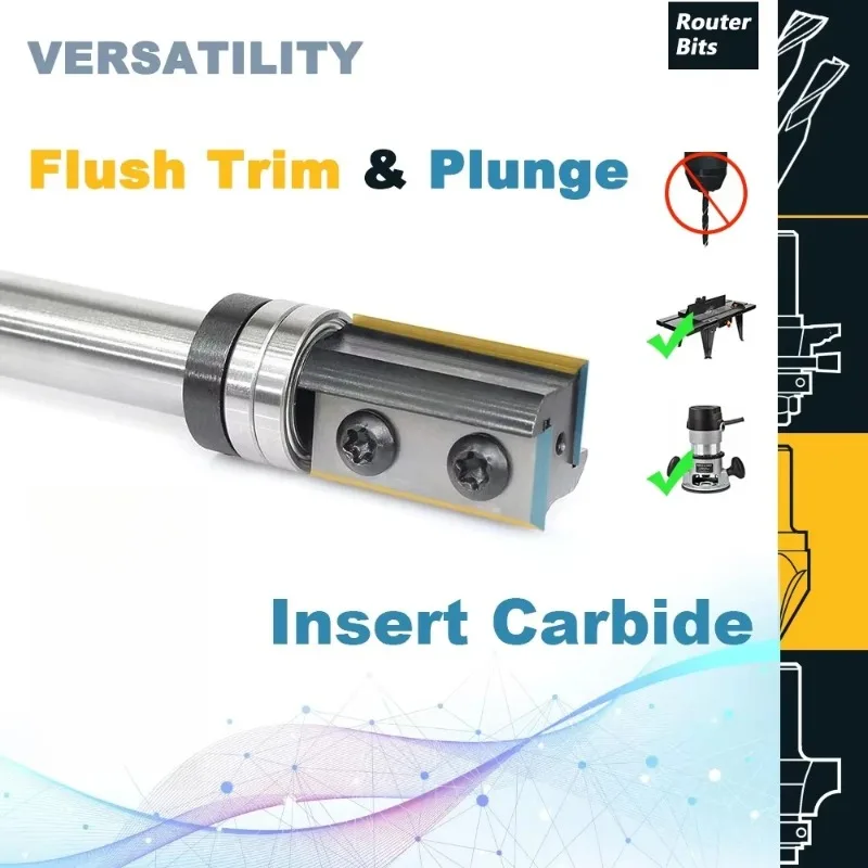 1/2" Shank Insert Carbide Pattern Flush Trim Router Bit Replacement Cutters, Top Bearing Template Milling Cutter Router Bit