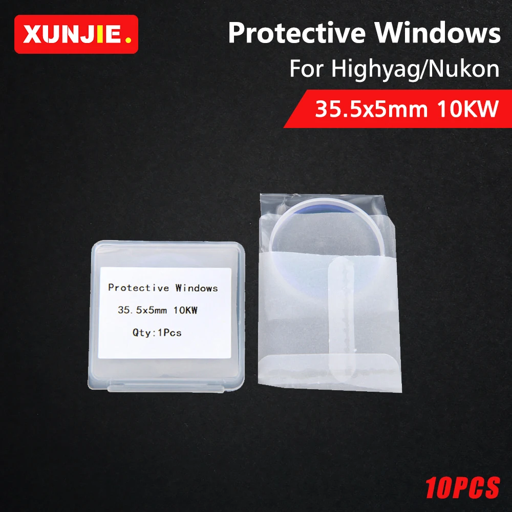 

XUNJIE 10Pcs/Lot Fiber Laser Protective Windows Glass 35.5*5mm 10KW Optical Lens For Highyag/Nukon Fiber Laser Cutting Machine