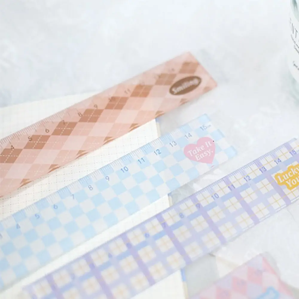 1 Pcs Checkerboard Straight Ruler Kawaii Stationery Office School Measuring Drawing Tools