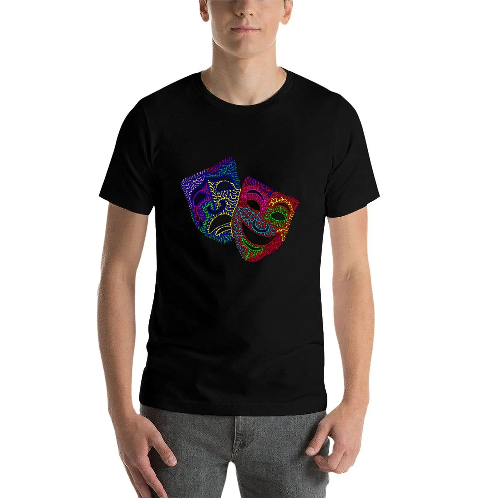 Comedy and Tragedy Masks T-Shirt Plus Size Outdoor Casual Top view 4