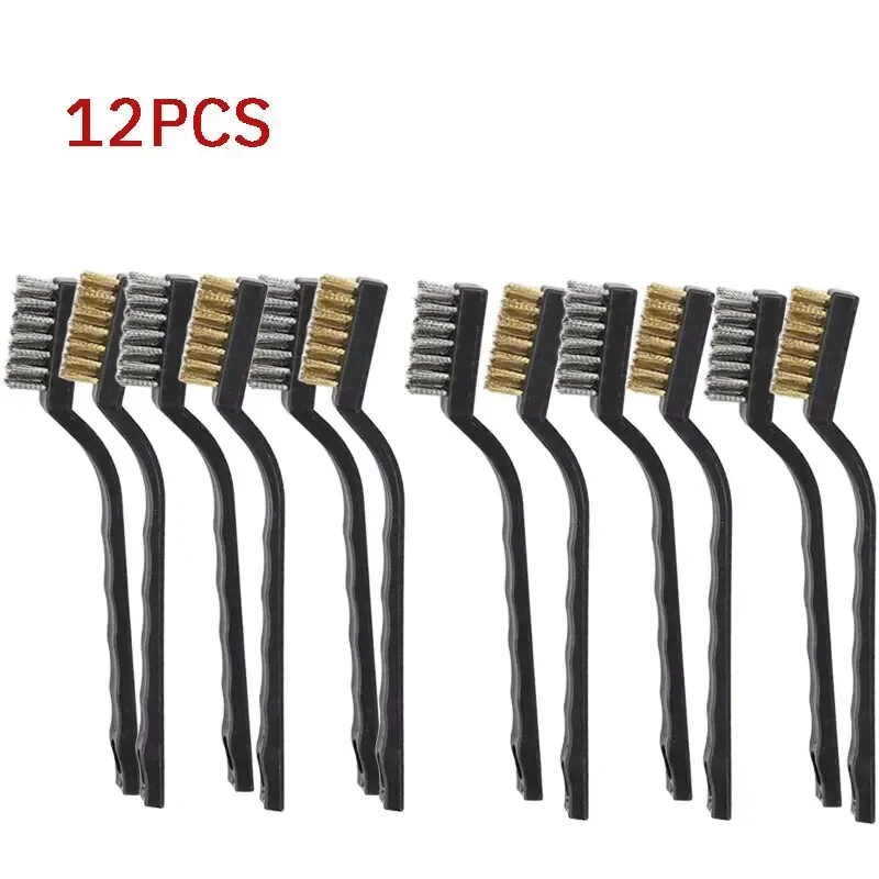 6/12 Pcs Industrial Mini Wire Brushes, Stainless Steel & Copper Bristles for Hard Dirt Cleaning, Heavy Duty Cleaning Tool