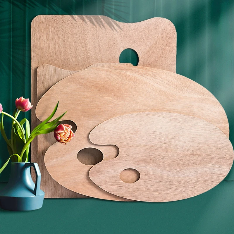 Wooden Acrylic Paint Oil Palette for Children's Painting Handheld Oval Square Smooth Flat Art Gouache Tray Painting Supplies