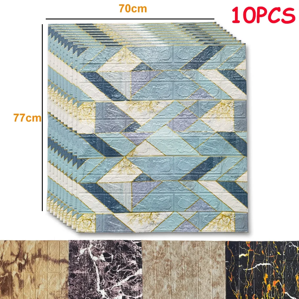 10Pcs 3D Wall Stickers Self-adhesive Board DIY Wallpaper Foam Home Luxury Decoration Living Room Bathroom Background