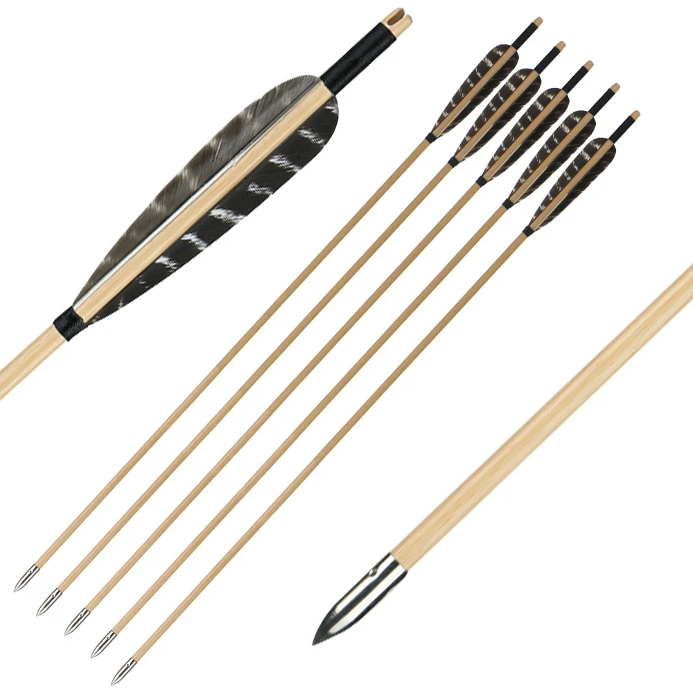 

12pcs Archery Arrows Cedar Wood with 5inch Turkey Feather Arrowhead for 25-50lbs Traditional Bows for Shooting Hunting