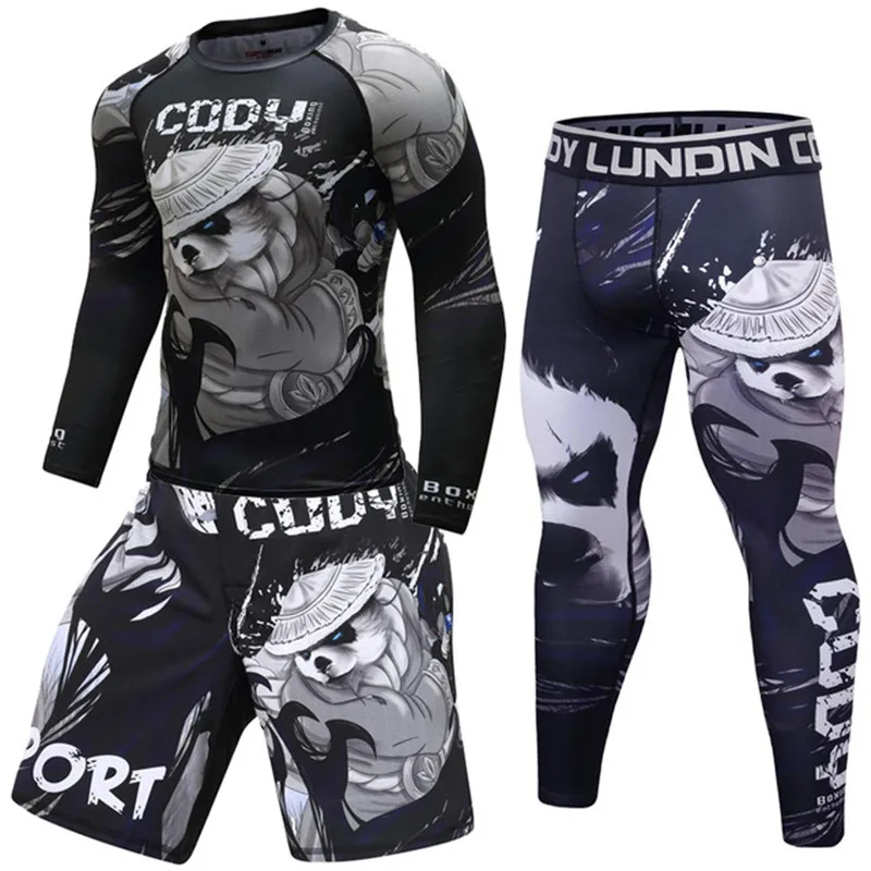 Apertado Boxe Compressão Jersey e Calças Set, Rashguard BJJ Kickboxing T-shirts, Muay Thai MMA Sportsuit, Roupas Fitness