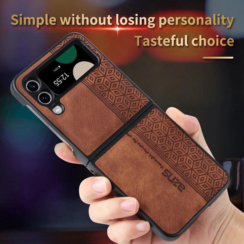 Luxury Retro Leather Phone Case for Samsung Galaxy Z Flip5 Flip4 Flip3 Flip 3 4 5 Cases Shockproof Protection Back Cover Fundas