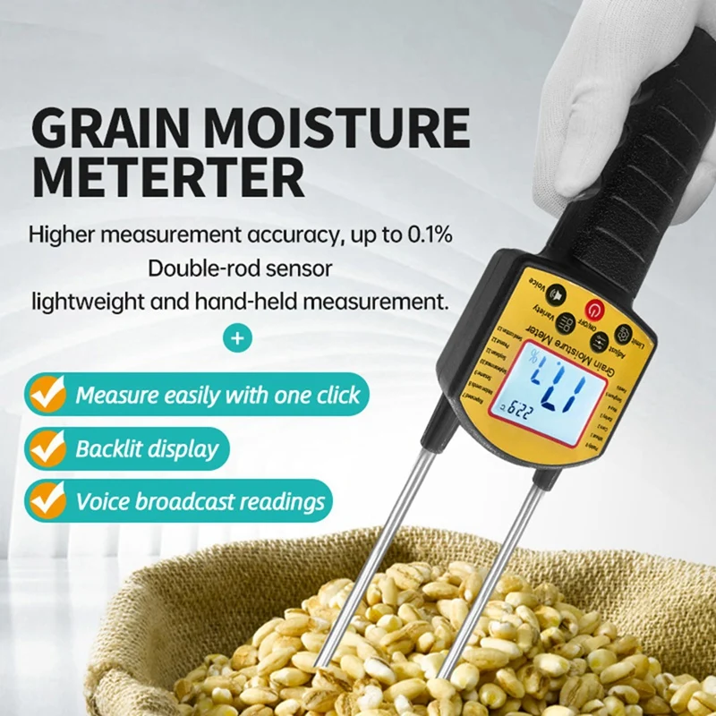 Digital Smart Grain Moisture Meter For 14 Grains Moisture Testing Wheat Corn Beans Rice Soybean Sorghum Peanut Sesame