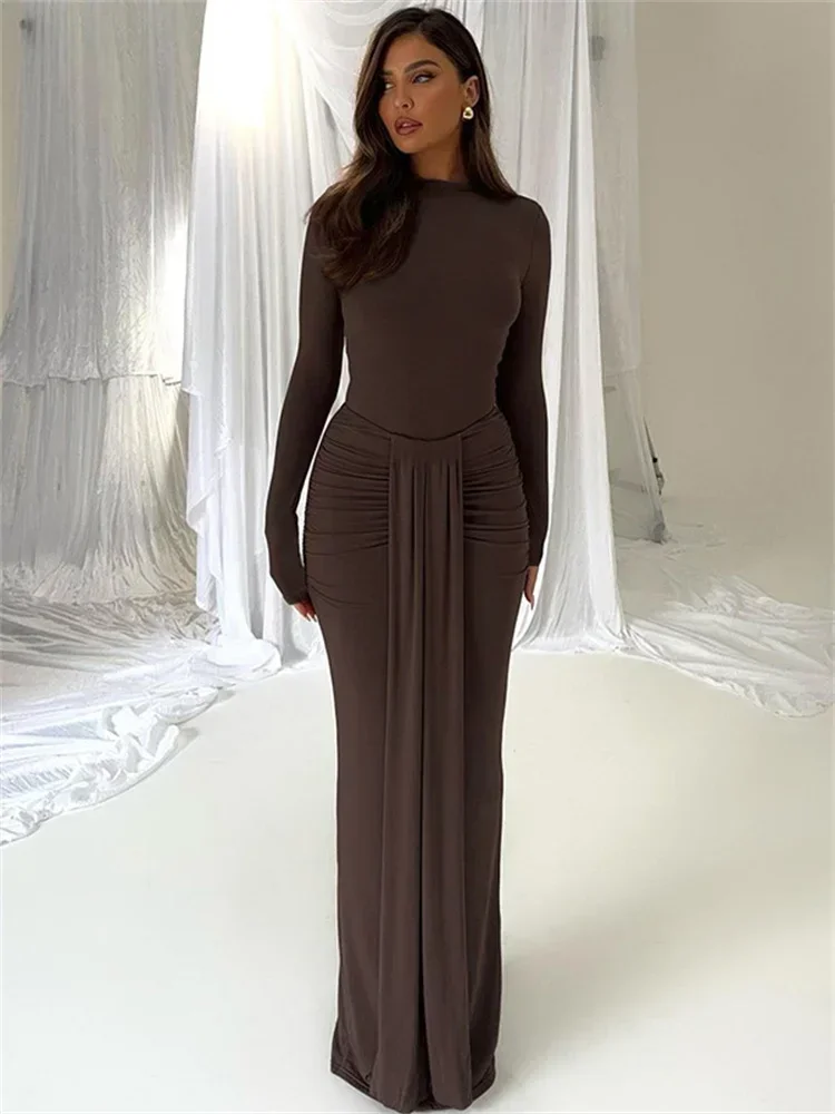 

Зимний женский комплект из 2 предметов, макси-юбка, повседневный комбинезон с высокой талией и плиссированная длинная юбка, сексуальные однотонные узкие наряды