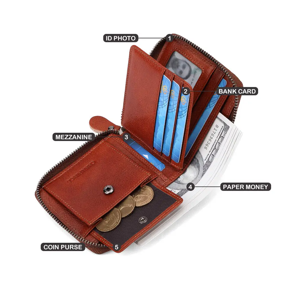 【Genuine Cow Leather】CHANPINCL Men's Wallet Vintage Luxury First Layer Cowhide Short Zipper Retro Male Card Holder