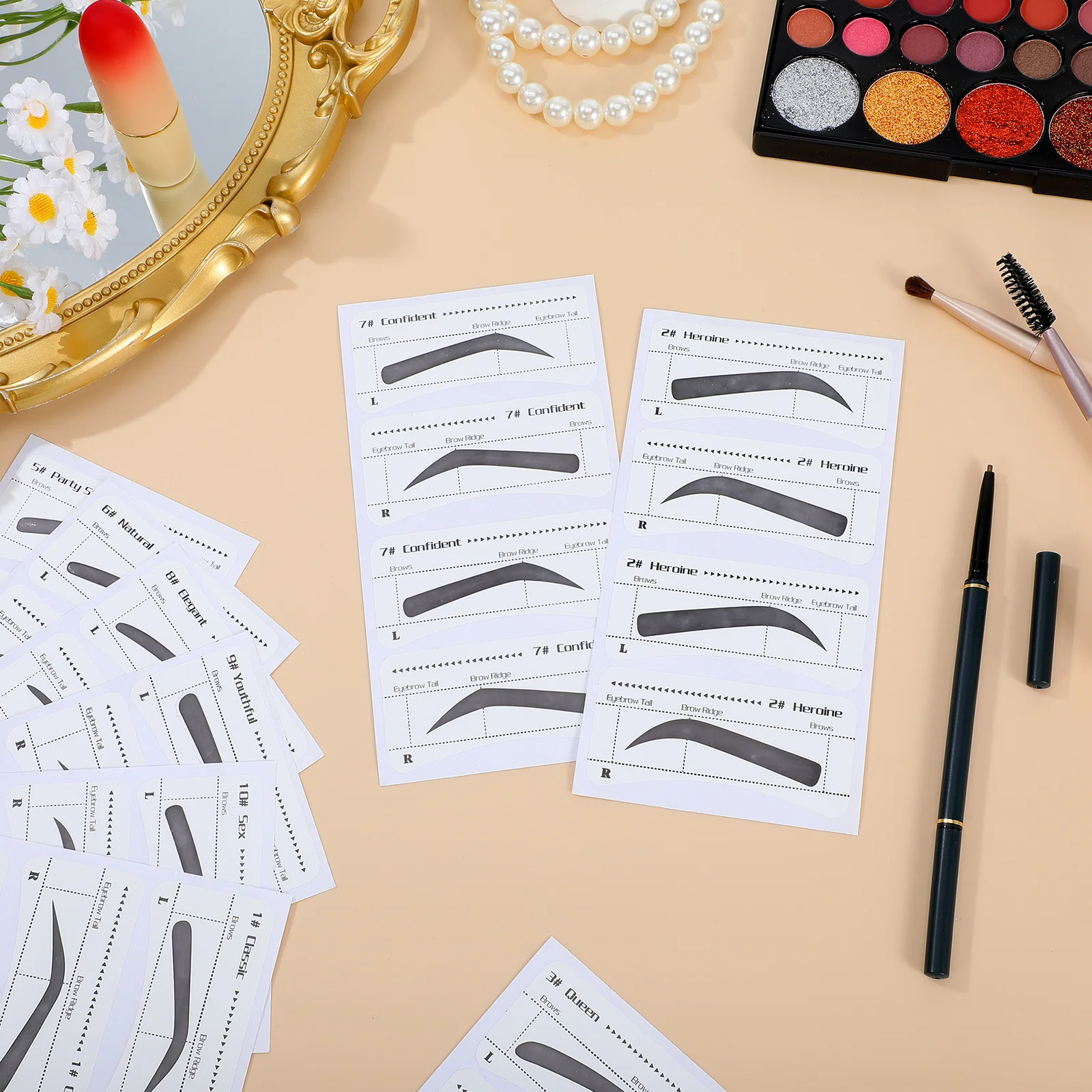 แม่แบบลายคิ้วแบบมืออาชีพ 10 ชิ้น ติดแน่น สำหรับเขียนขอบคิ้วสวยไร้ที่ติ ดีไซน์ปลอดภัย