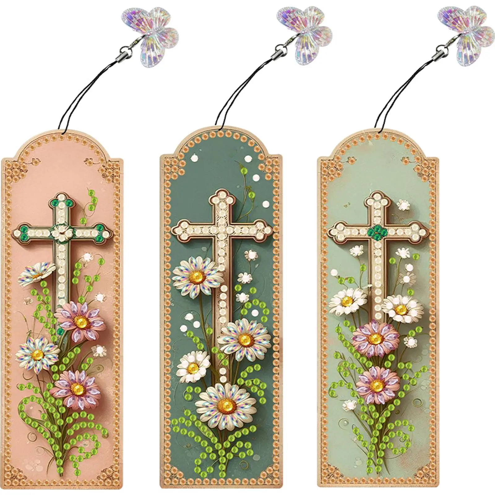 

3Pcs Flower Patterns DIY with Butterfly Pendants Diamond Bookmark Art Projects for DIY Making Beginners Adult Art Craft Supplies