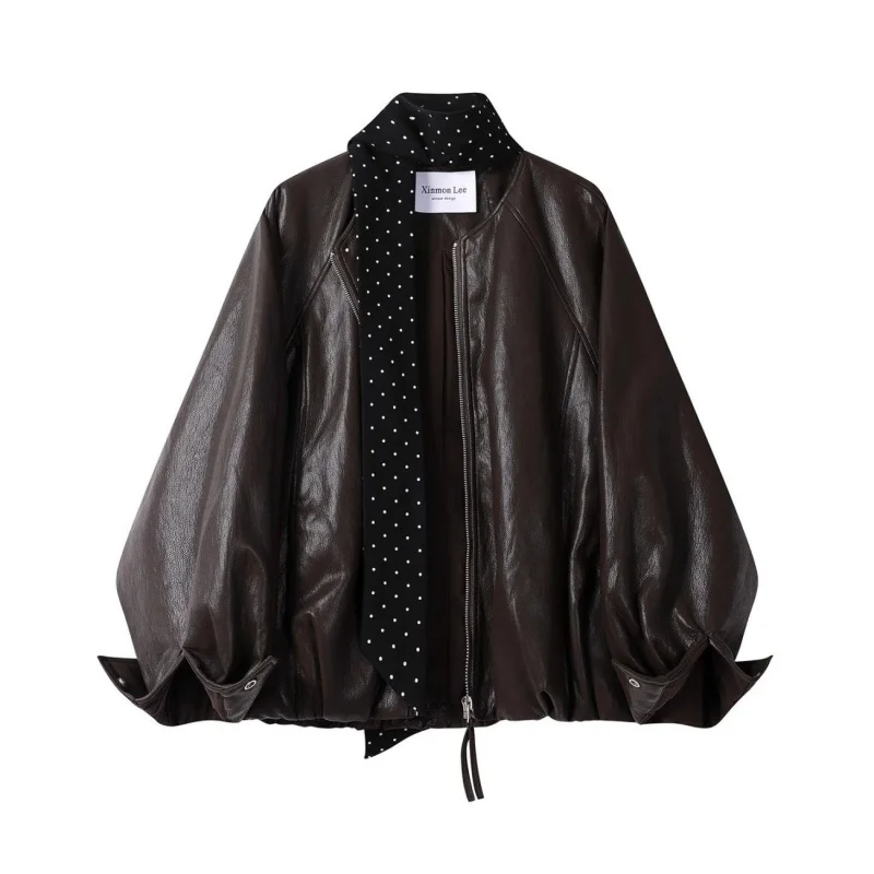 Jaqueta de couro pu feminina estilo vintage, casaco de motociclista retrô para primavera e outono, jaqueta curta de motocicleta, couro sintético de alta qualidade w