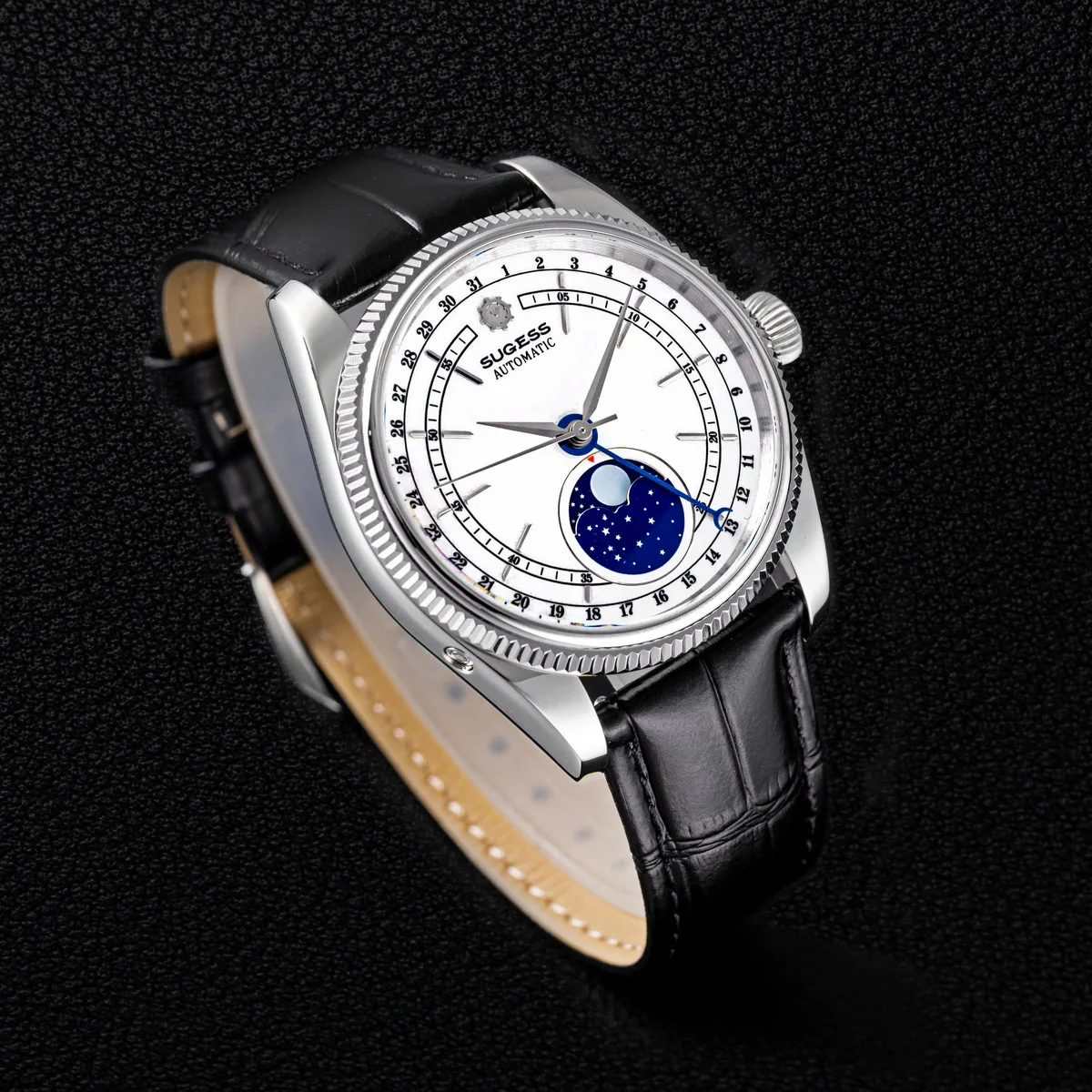 Sugess 40mm Mens Watch Automatic Mechanical Original ST2108 Movement MoonPhase Water Resistant Wristwatches Sapphire Crystal New