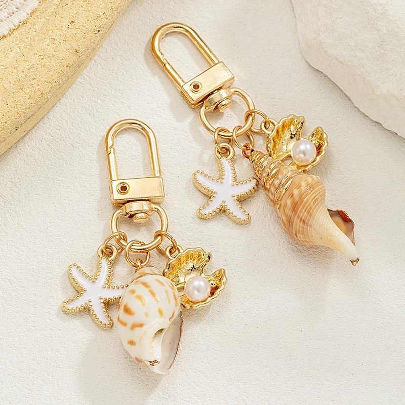 

Women Bohemia Starfish Conch Keyrings Pearl Shell Tassel Pendant Exquisite Bag Key Ring Ornaments Seaside Souvenir Gifts