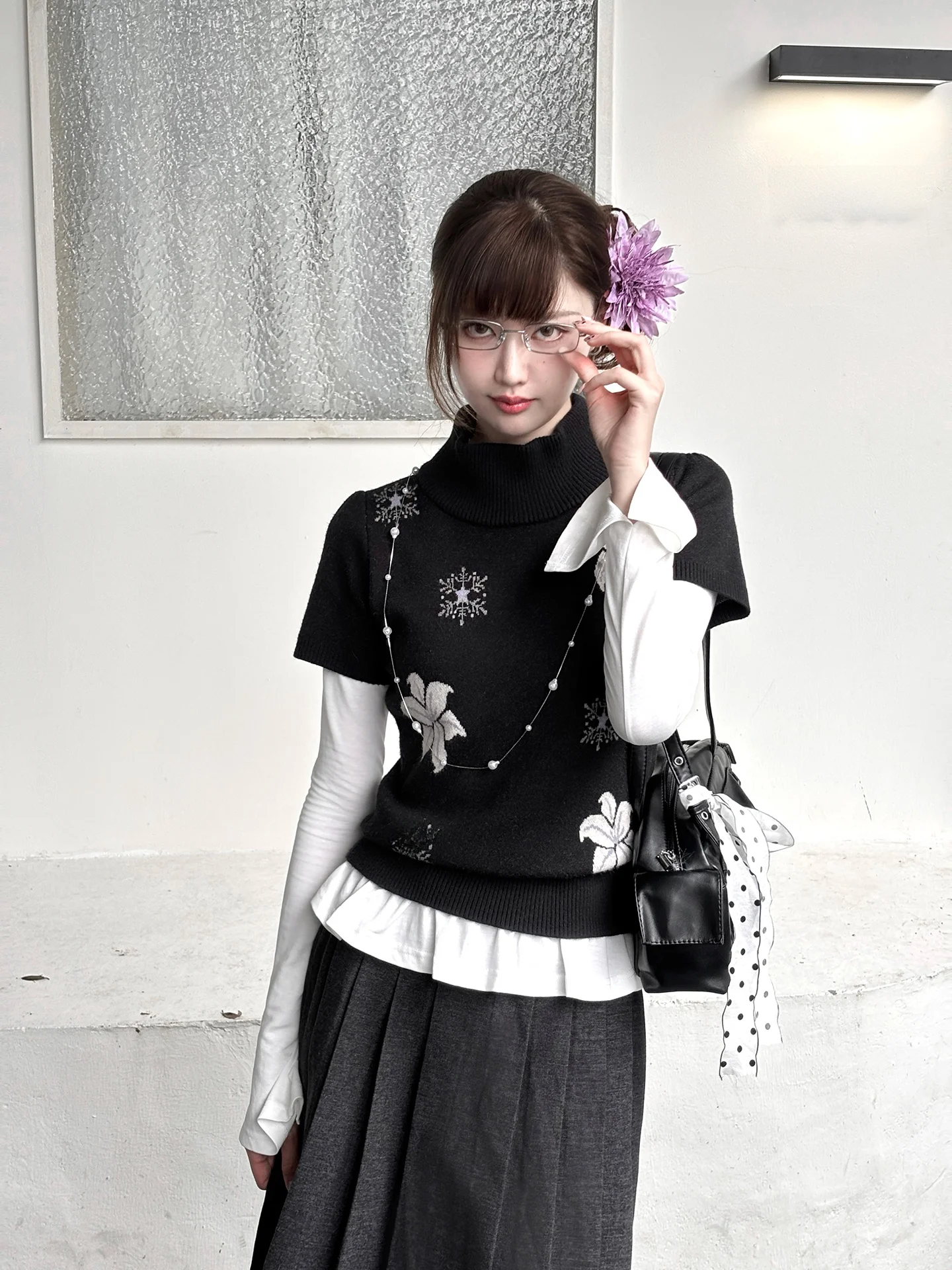 

GengDouS 20 Snow Clearing Cysanthemum Girl f High Collar Knitted Short Sleeve Slimming Women's Autumn Winter Knitwear