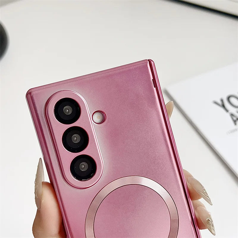 Etui na Samsung Galaxy Z Fold 7 6 5 z powłoką galwaniczną, magnetycznym metalicznym lakierem, hartowaną szklaną folią przednią, odporne na upadki, składane etui na telefon. — zdjęcie produktu 3