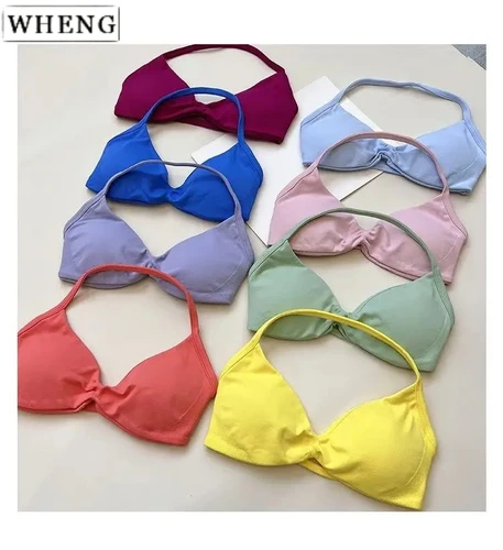 Imagen 2 del producto WHENG 2 uds traje de Yoga Fitness para mujer, sujetador de Yoga con cordones sin costuras, Top de cintura alta, pantalones cortos de entrenamiento para rascar, traje deportivo, traje de Fitness