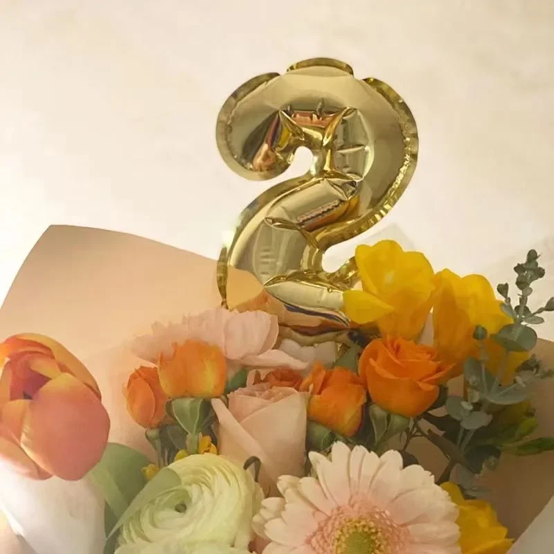 5Inch Number Gold 0-9 Cake Toppers Foil Number Balloons Party Balloon Mini Cupcake Topper for Wedding Birthday Party Decorations