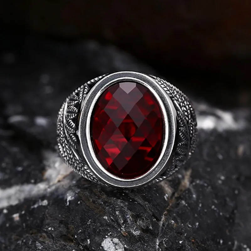 BOCAI Wholesale S925 Silver Ring for Men Inlaid With Red Zircon Beautiful Retro Trendy Personalized Jewelry Valentine's Day gift