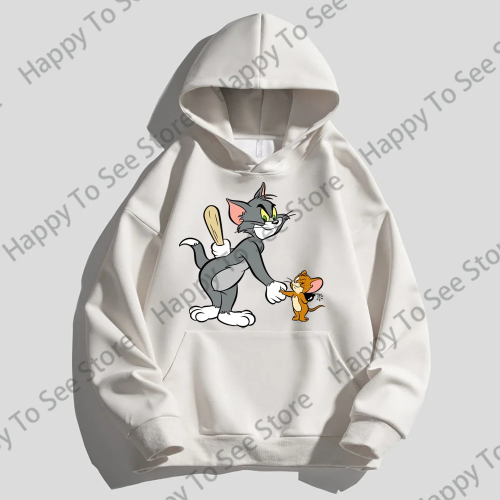 Tom And Jerry Women's Pure Cotton Hoodies Spring And Autumn Cute Tops Loose Lazy Style Cartoon Fun Style Pullover Tom And Jerry