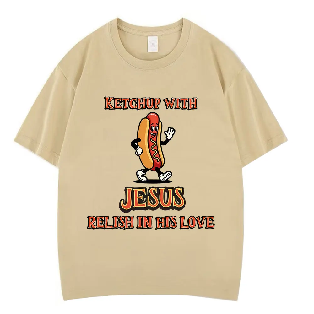 Funny Christian Hot Dog Funny Jesus Graphic Tshirt Men Women Vintage T Shirts Short-sleeved Cotton Loose Casual Fashion T-shirts