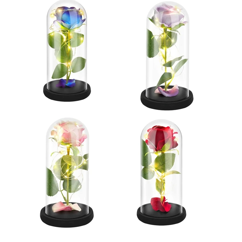 Rose That Lasts Forever Flower With LED Light In Glass Dome For Valentine\'s Mother\'s Day Birthday Women Best Gift