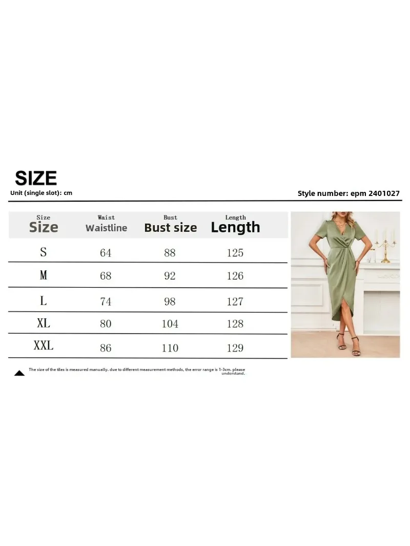 2025 الصيف تصميم الشعور فستان طويل غير منتظم المرأة الساتان قصيرة الأكمام التفاف عبر الرقبة فستان فستان صيفي للنساء