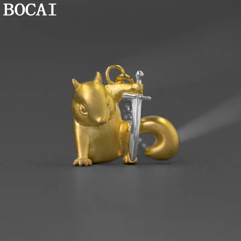 

BOCAI S925 Sterling Silver Cute And Domineering Superhero Swordsman Squirrel Pendant Ladies' Gift