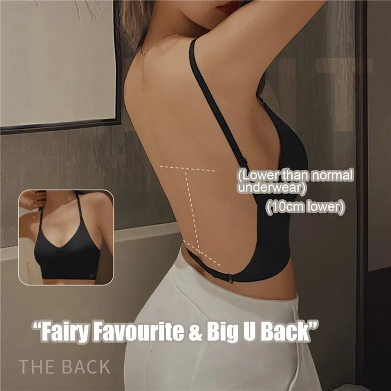 

Sexy U-shaped Back Lingerie Female Inner Wear Summer Thin Without Trace Backless Triangle Cup Polymerization Bra