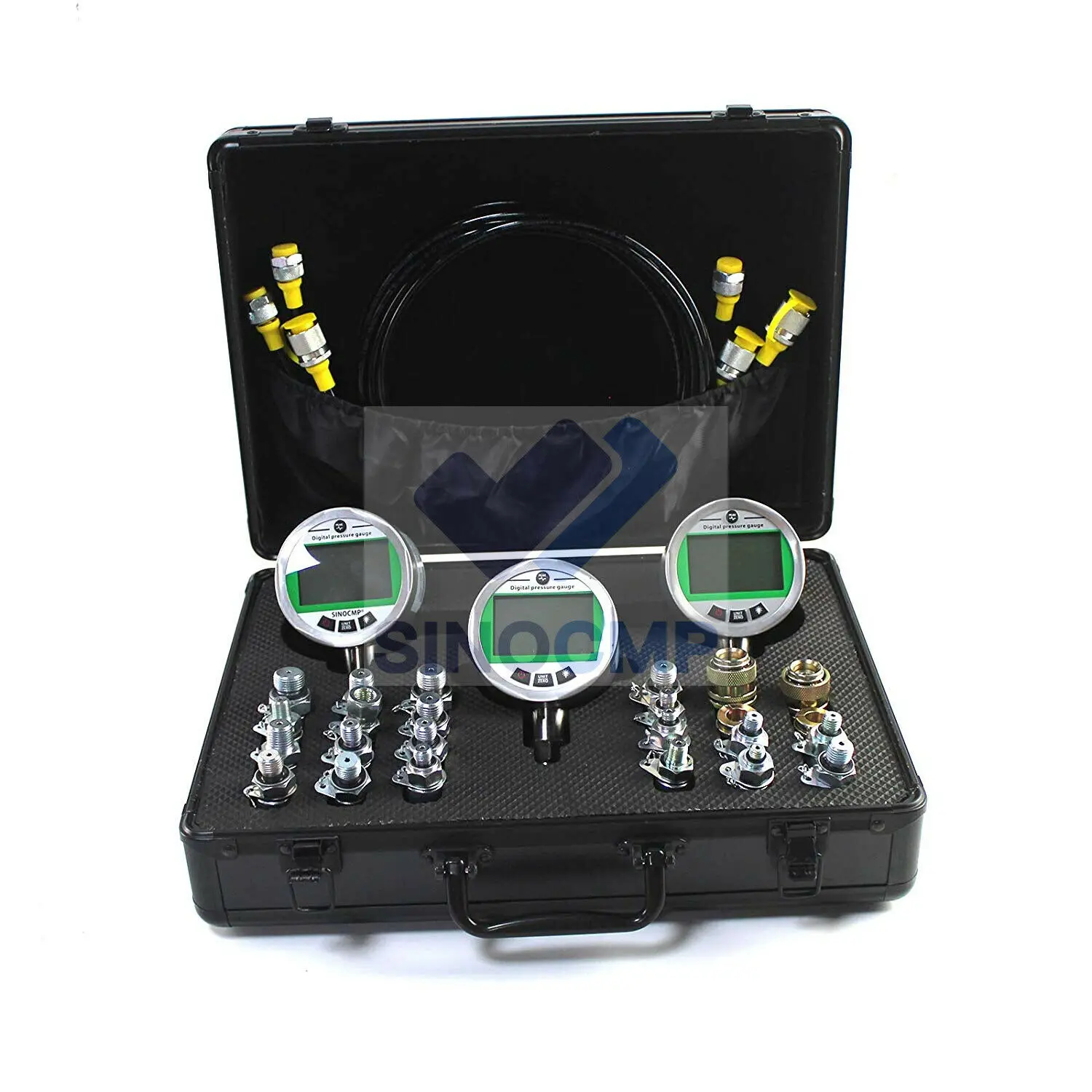 Digital Pressure Kit with 3 Gauges 16Mpa 2pc 70Mpa 3 Test hoses 24 Couplings Connector for CAT CASE John Deere Komatsu