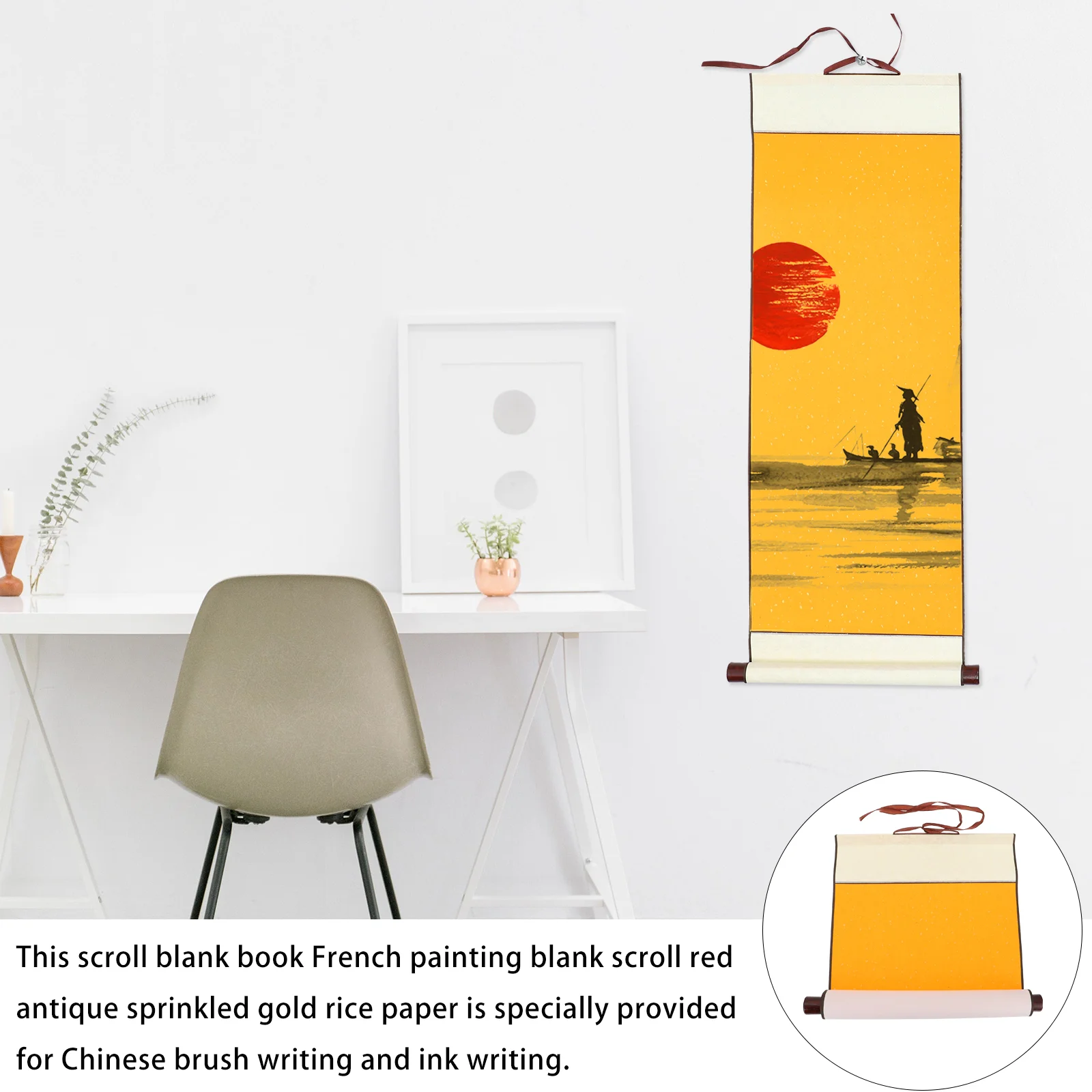 Chinese Scroll Paper Calligraphy Blank Hanging Mounting Practicing Drawing Scrolls Poster Hanger