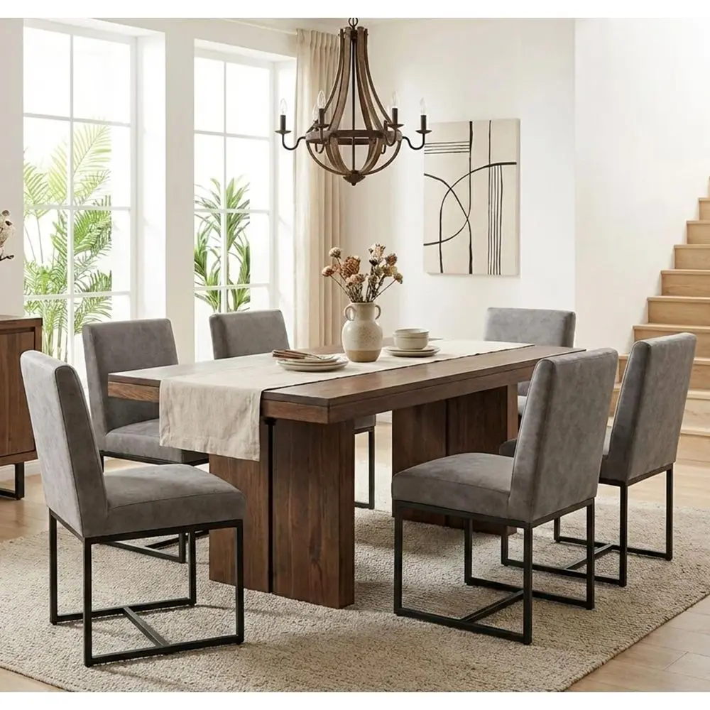 

Faux Leather Upholstered Dining Chairs with Black Metal Frame, Mid Century Modern Padded Kitchen Chair with Adjustable Foot Pad