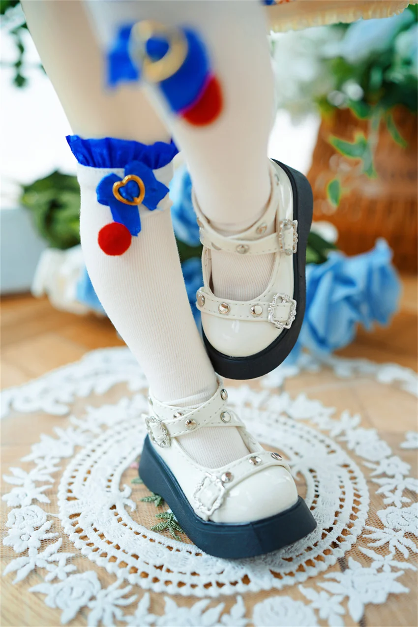 BJD doll shoes 1/4, Bear Sister round head stitching rivets buckle single shoes BJD doll accessories