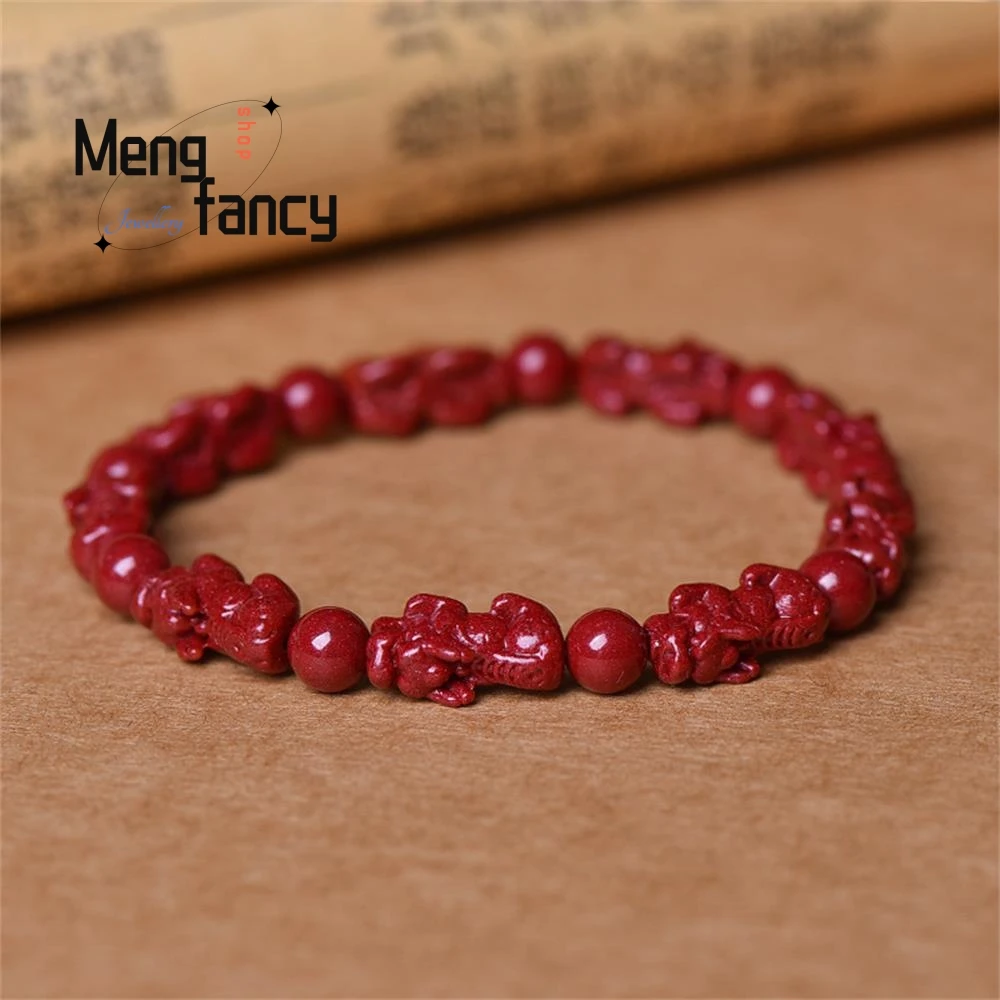 

High Content Natural Purple Gold Sand Beads Matching Cinnabar Pixiu Bracelet Handicraft Best Selling Couple Fashion Fine Jewelry