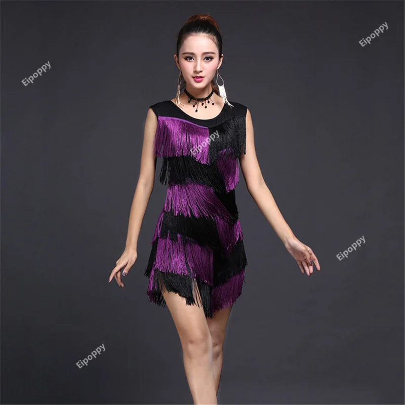 Latin Dance Dress Tassel Fringe Sexy Dress Dancing Costumes for Women Evening Party Elastic Short Dress Performance Clothing