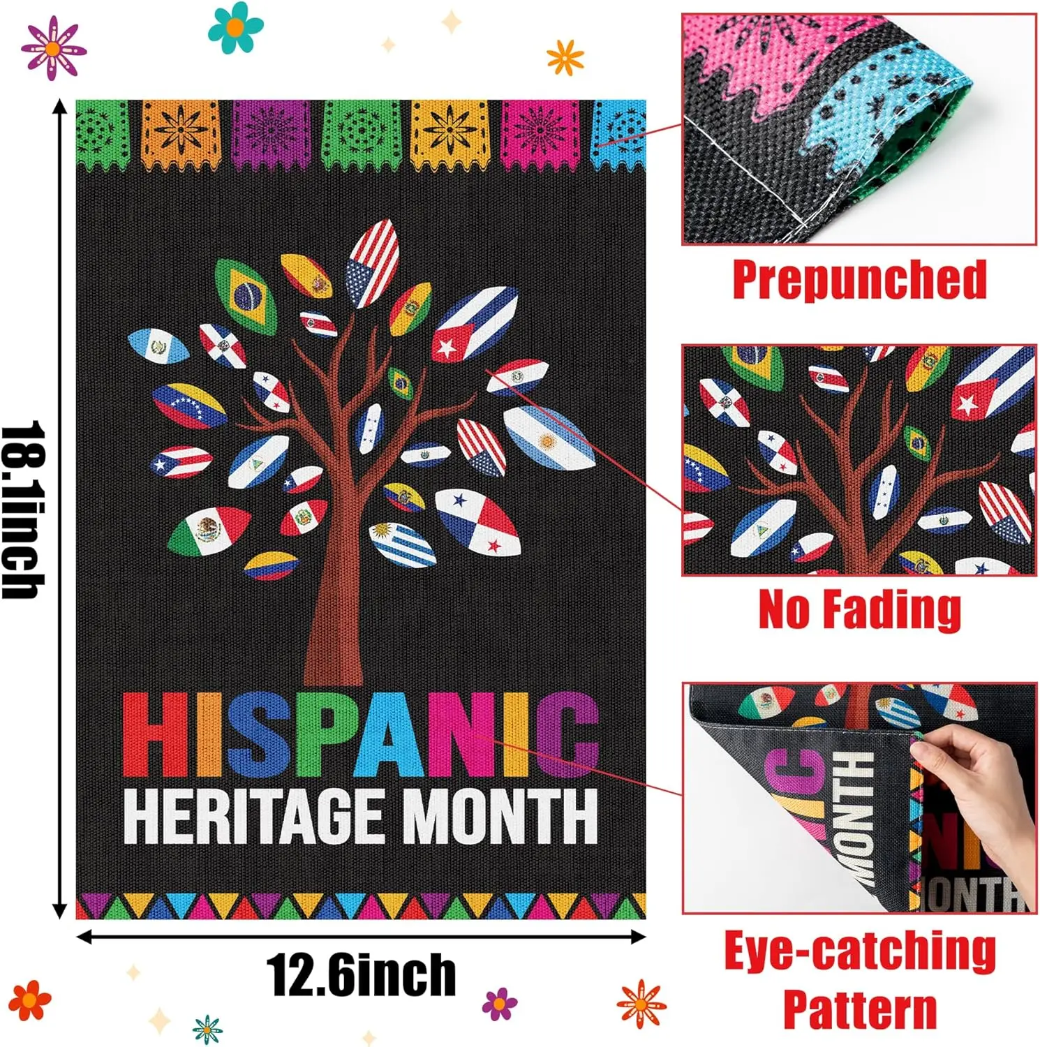 National Hispanic Heritage Month Garden Flag - Latino Countries Burlap Yard Signs Vertical Double Sided Readable House Flags Pos