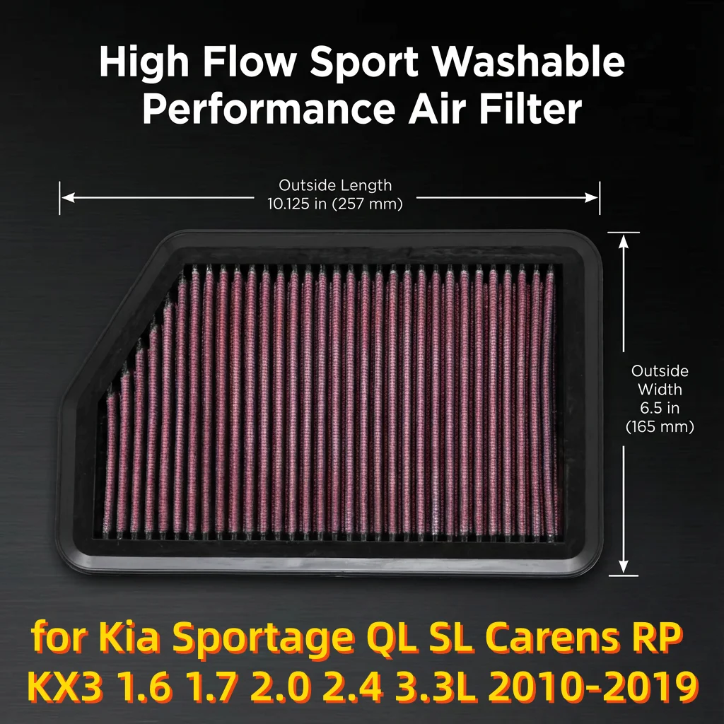 

Высокопроизводительный спортивный моющийся воздушный фильтр для Kia Sportage QL SL Carens RP KX3 1.6 1.7 2.0 2.4 3.3L 2010-2019, 33-2451