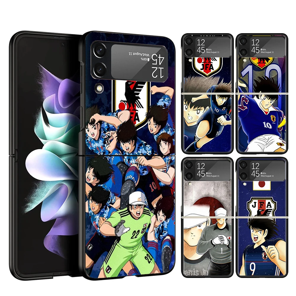 Captain Tsubasa Anime Case Phone Cover for Samsung Galaxy Z Flip 6 5 4 3 5G ZFlip6 ZFlip5 ZFlip4 ZFlip3 Black Hard Trend Fundas