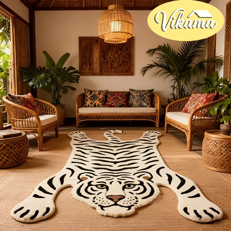 Tapis à motif de tigre blanc VIKAMA, isolant et antidérapant, pour chambre à coucher, entrée et chevet, salle de bain et toilettes, décoration de la maison