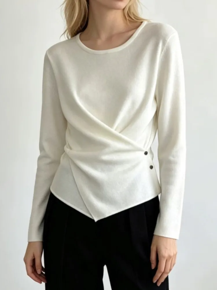 MsChuh Autumn Women's Clothing Pullover Sweater Pulls Femmes All-match Loose Solid Color Simple Style Comfortable Casual Trendy