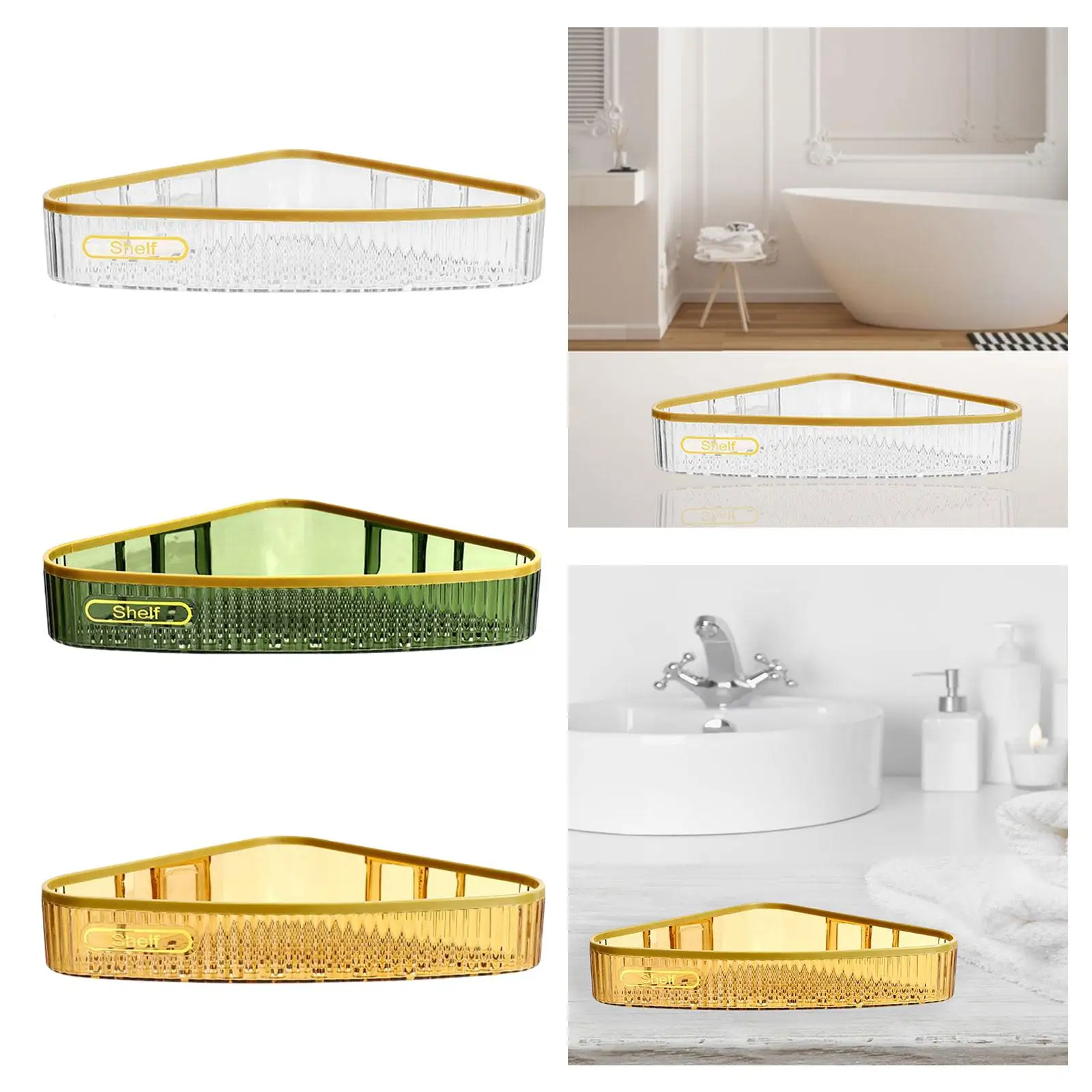 PET Shower Organizer Shelf Triangular Corner Rack Wall Mounted Storage Basket Rustproof Multipurpose Holder for Bathroom Kitchen