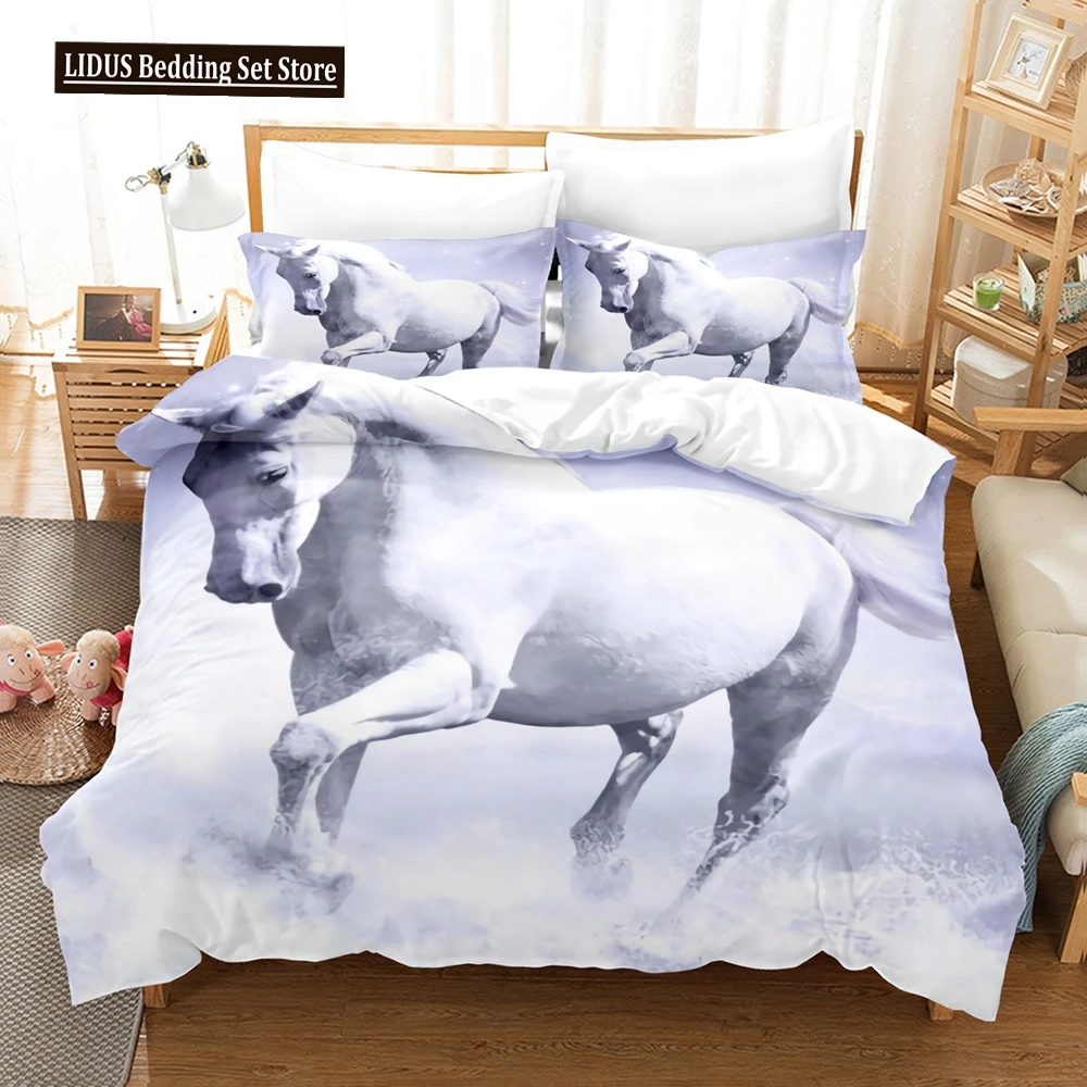 

Horse Duvet Cover Set White Wild Animals 3d Print Wildlife King Size For Kids Teens Adult Polyester Bedding Set With Pillowcase