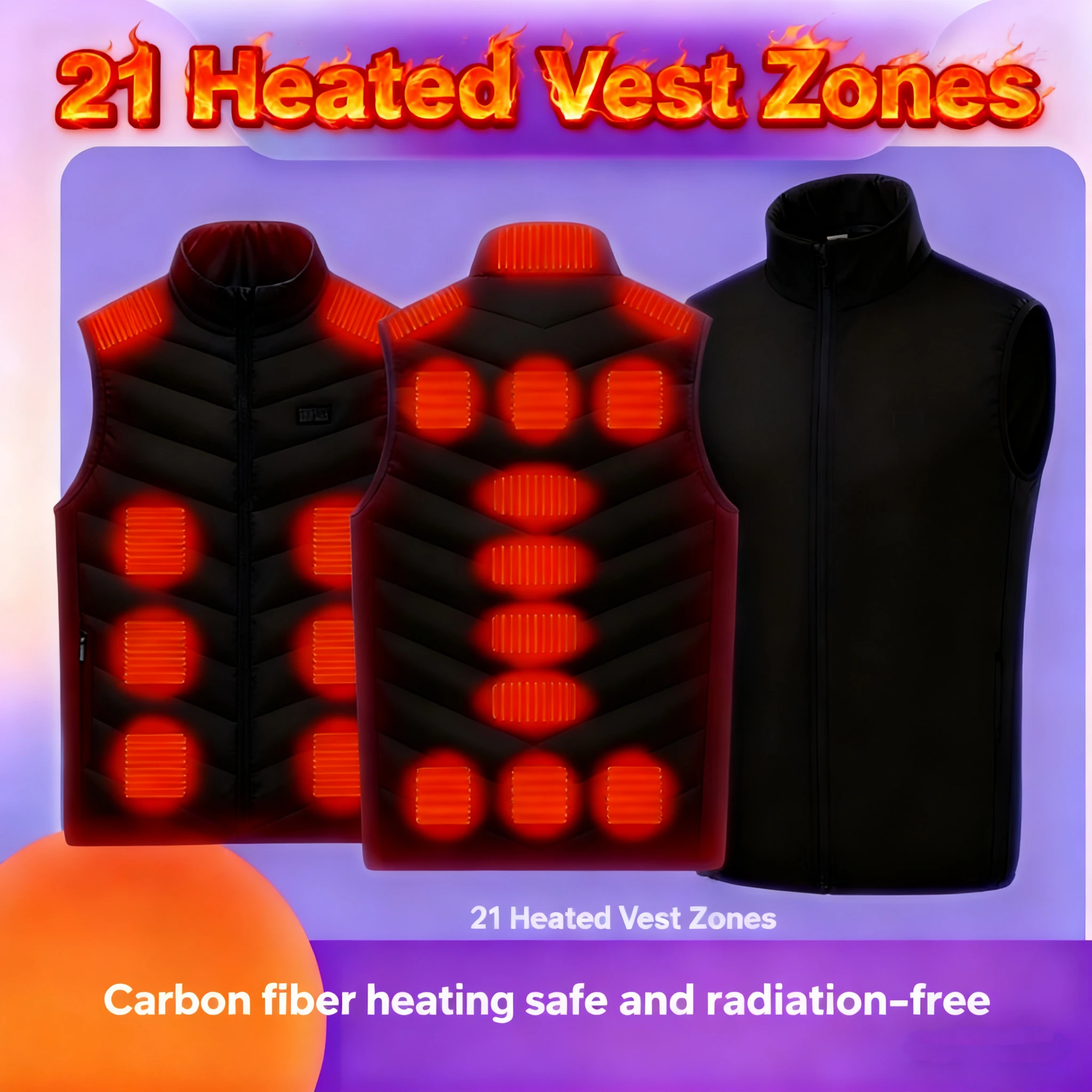 Men's Oversized 17-Zone USB Infrared Heated Vest - Winter Electric Heating Waistcoat for Sports Hiking (Up to 5XL)