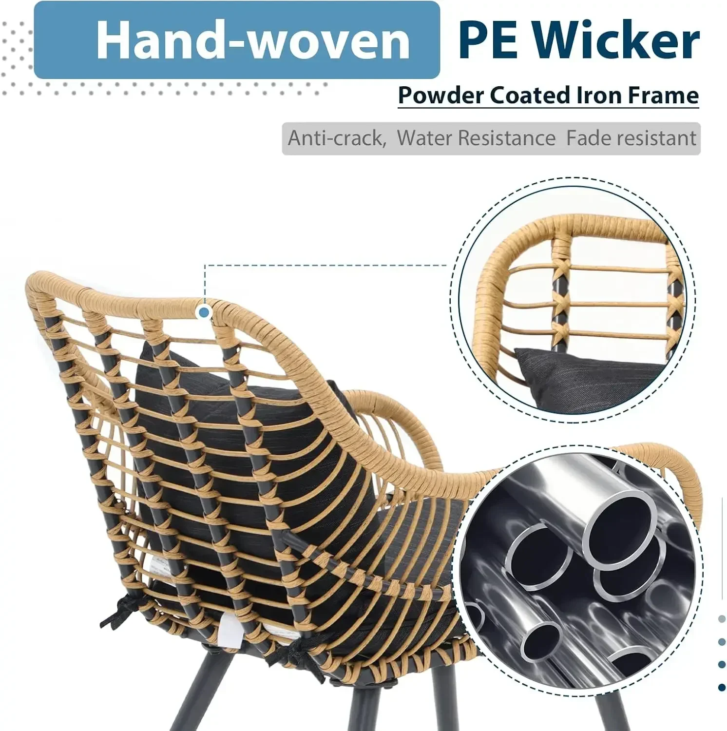 

[XMSJ] Набор для патио-бистро из 3 предметов, плетеный набор для патио на открытом воздухе с усиленным комфортным сиденьем, журнальный столик с круглым стеклянным верхом